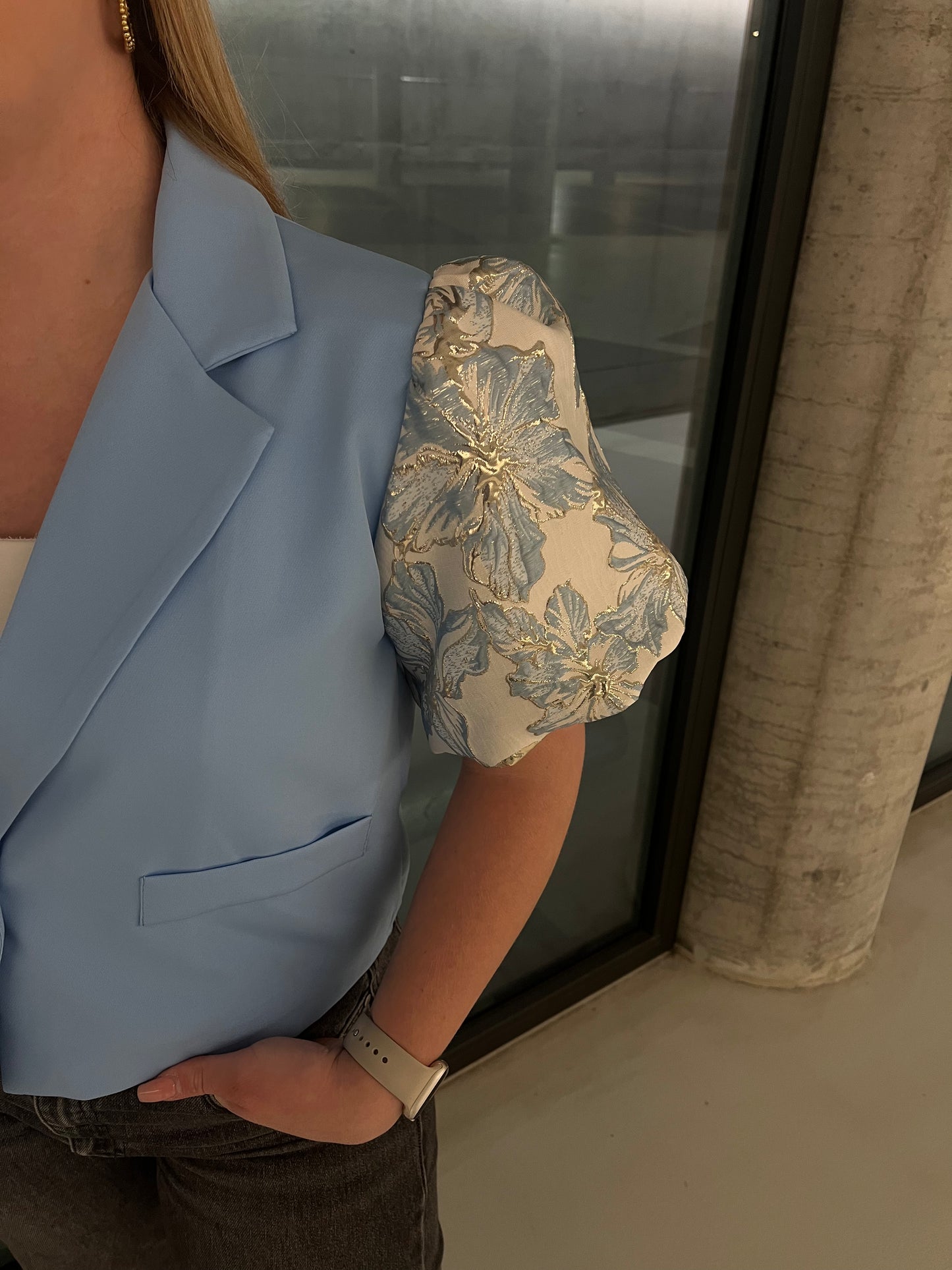 JAQUARD BLAZER - BLAUW