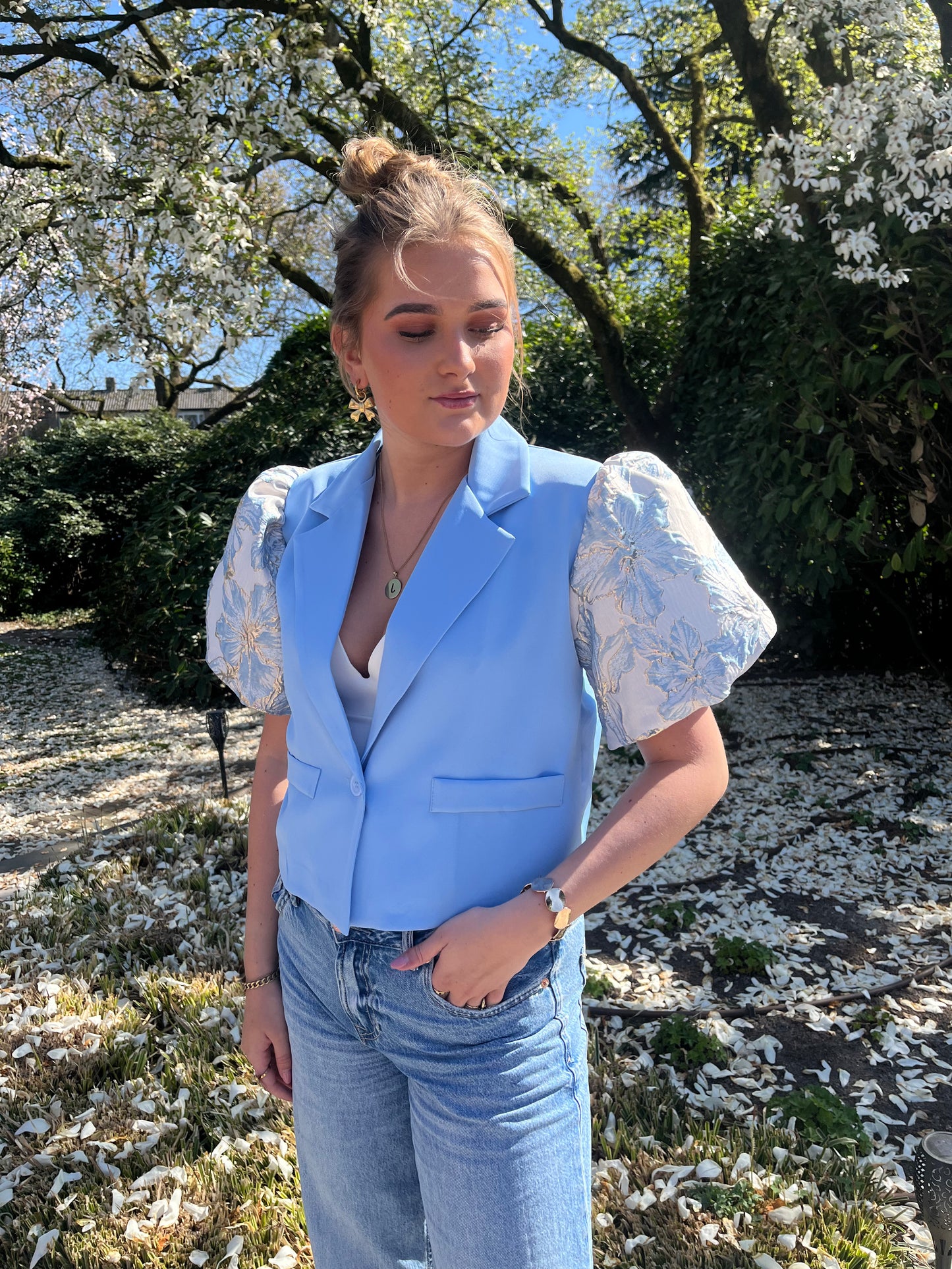 JAQUARD BLAZER - BLAUW